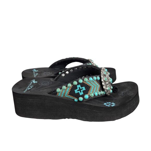 Montana West Foam Wedge Flip Flop Sandals 6 Medallion Turquoise Western Cowgirl - Picture 6 of 11